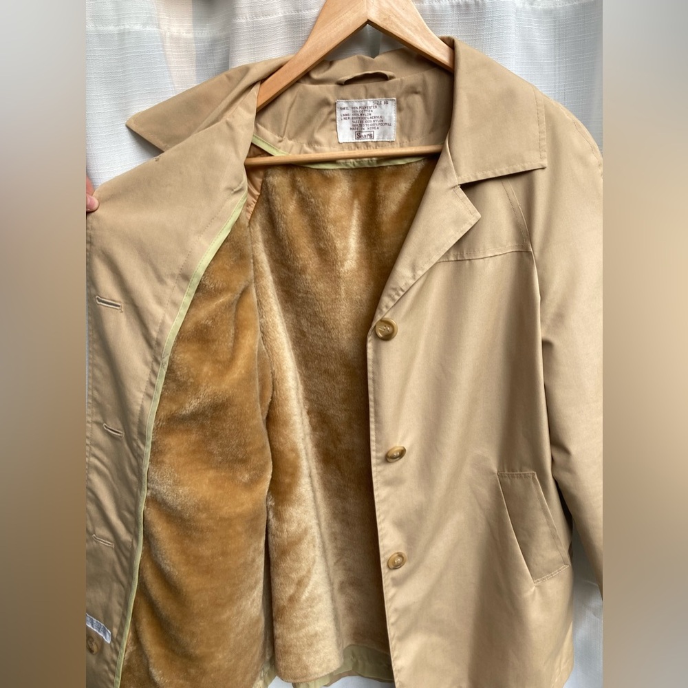 Vintage Sears All-Weather Coat w/ Faux Fur Lining, Tan, Women’s Size 16 - Picture 6 of 14